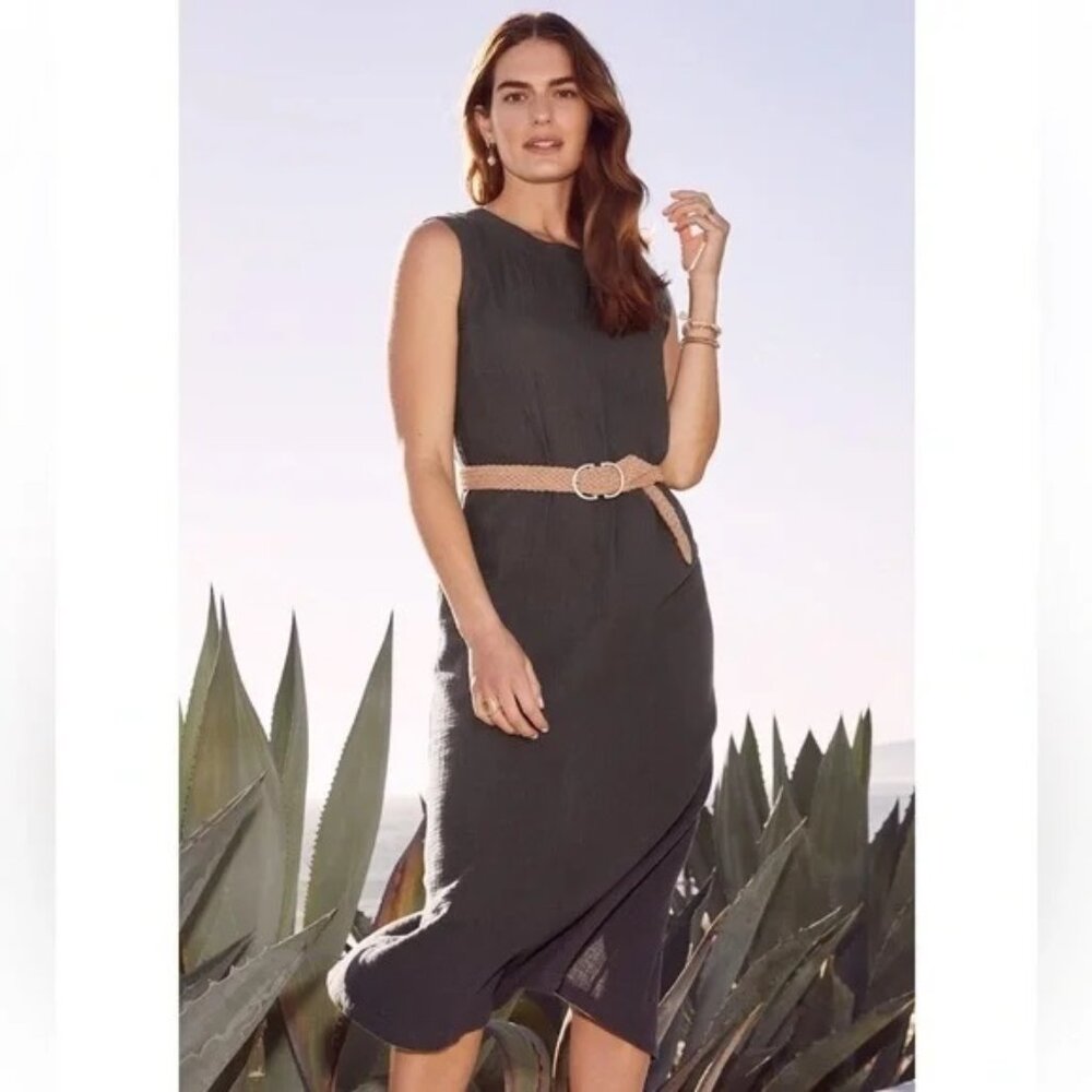 Faherty Dream Cotton Breezy Gauze ALine Costa Midi Dress Washed Black Grey Large